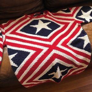 eagle's eye Women L Hand Knit Fourth of July Sweater Cotton Blend